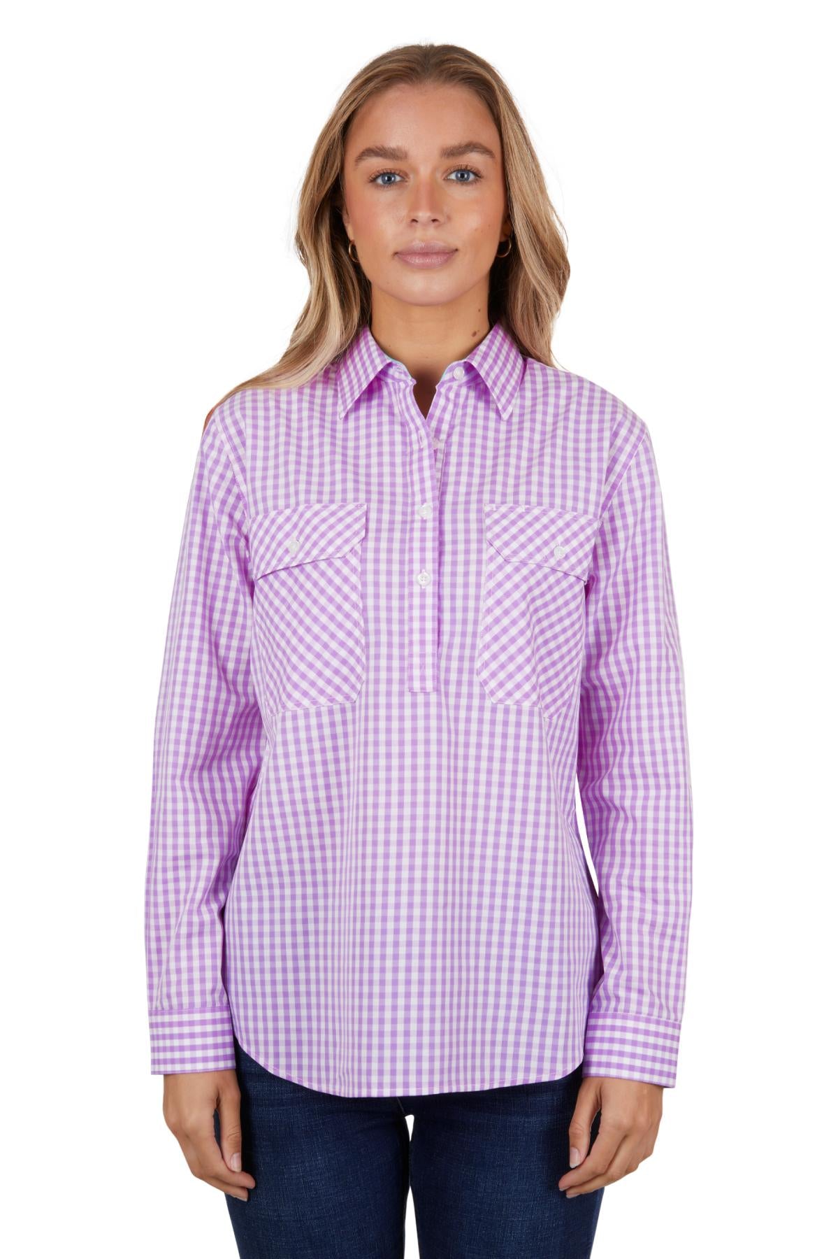 AYLA 1/2 BUTTON LS SHIRT